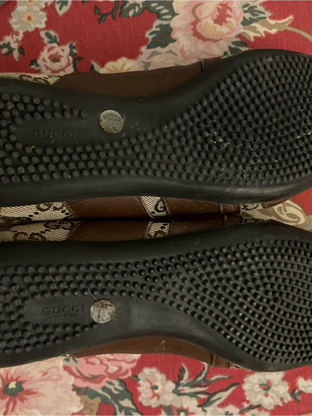 Vintage Gucci Brown Leather & GG Canvas Double-Strap Sneakers - Picture 2 of 6